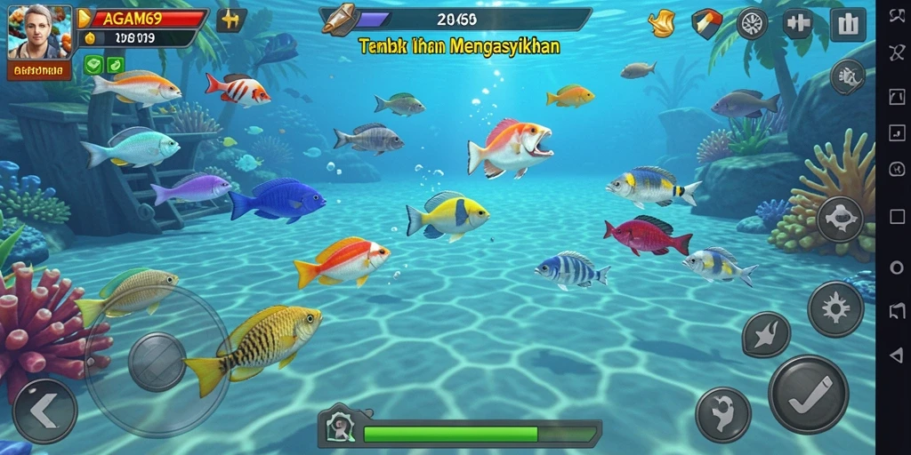 Screenshot AGAM69 menampilkan serunya menembak ikan dalam permainan.