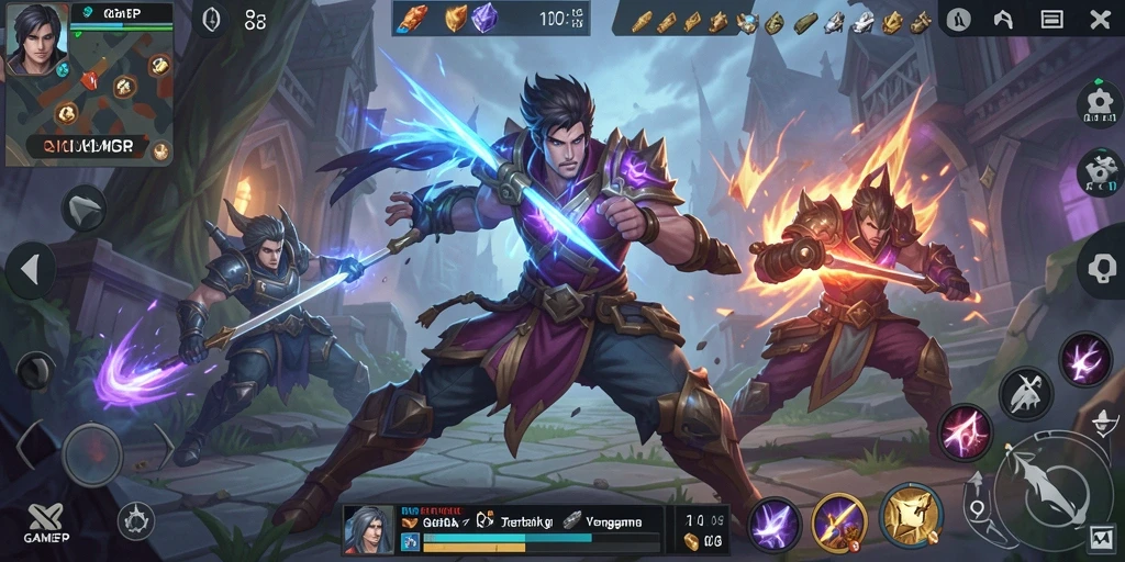 Tampilan gameplay seru dalam pertarungan MOBA.