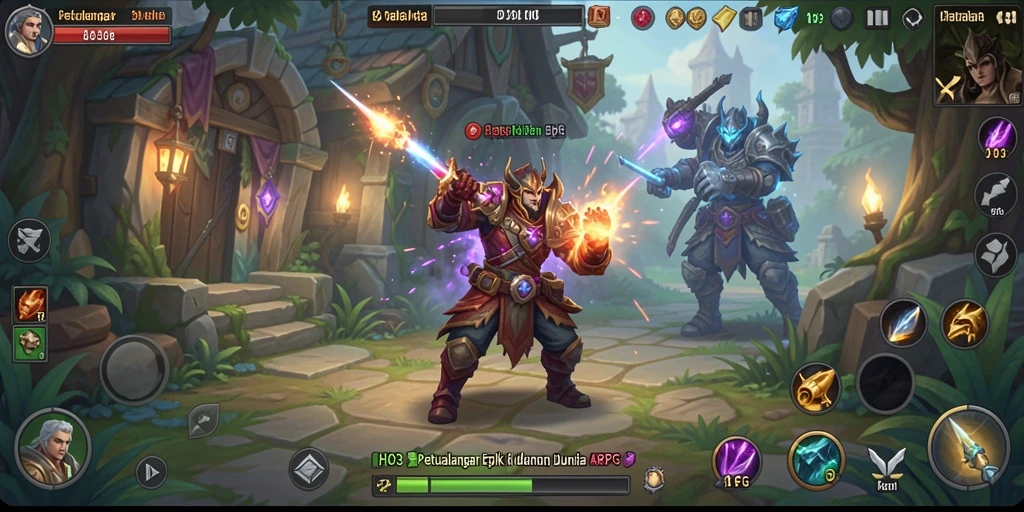 Tampilan epik gameplay ARPG HO3 dengan pertarungan yang mendebarkan.