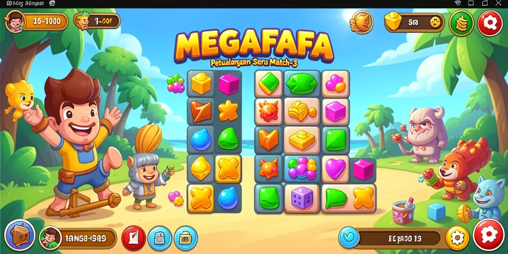 Screenshot gameplay MEGAFAFA yang menunjukkan kombinasi Match-3.
