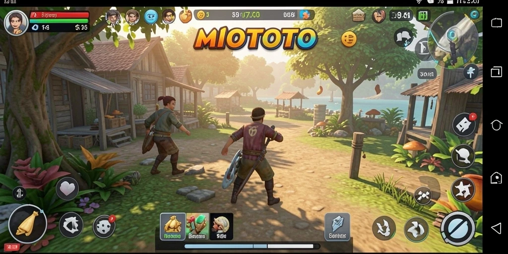Tampilan gameplay MIOTOTO dengan karakter dan aktivitas yang menarik.