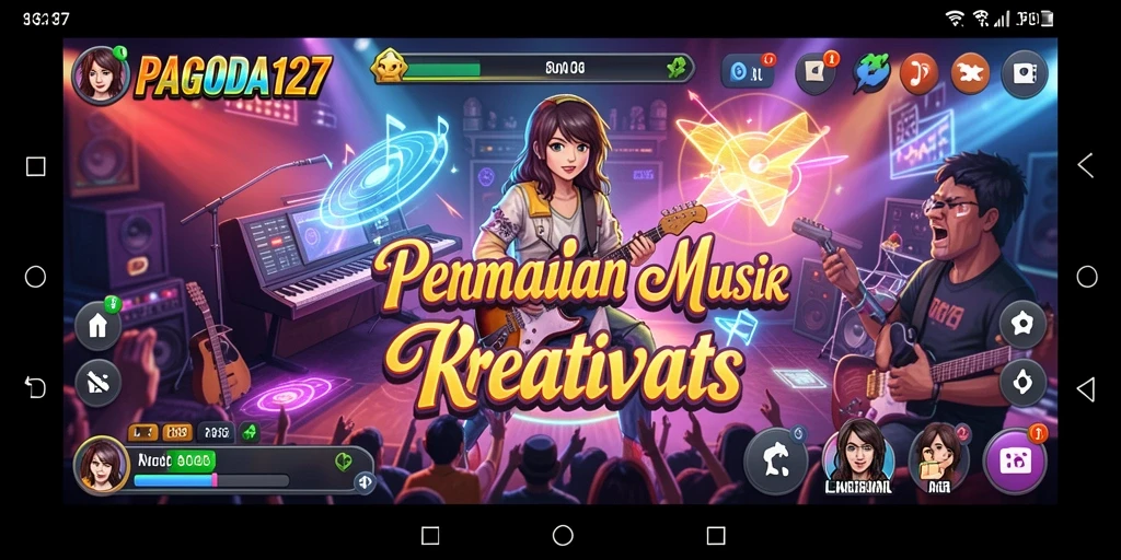 Tampilan gameplay menarik dari PAGODA127 dengan warna-warna cerah dan musik yang energik.