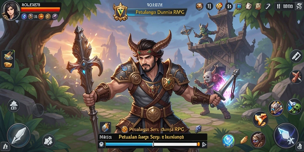 Tampilan gameplay RPG yang epik dan penuh aksi di ROLEX878.