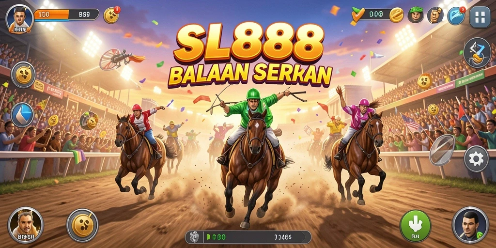 Screenshot utama SL888 menampilkan aksi balapan yang mendebarkan dan memukau.